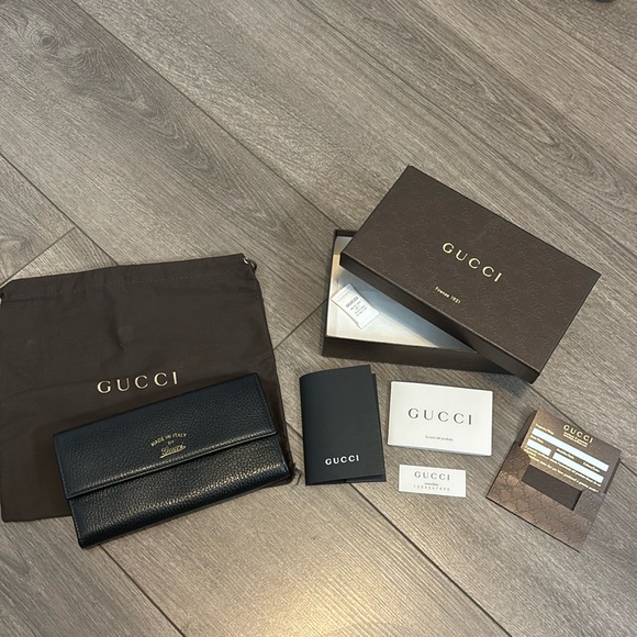 Gucci Handbags - Gucci Black Leather Continental Wallet with Box and Dustbag